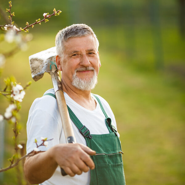 Portrait of a handsome senior man gardening in his garden