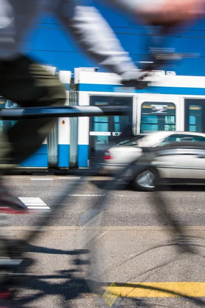 City transportation concept - commuting methods - on bike — Stock Photo, Image