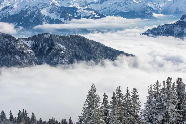 Csodálatos téli alpesi táj, a magas hegyek — Stock Fotó