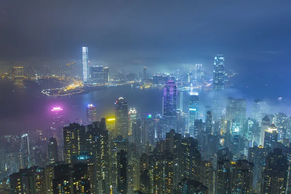 Hong Kong at foggy night — Stock Photo, Image