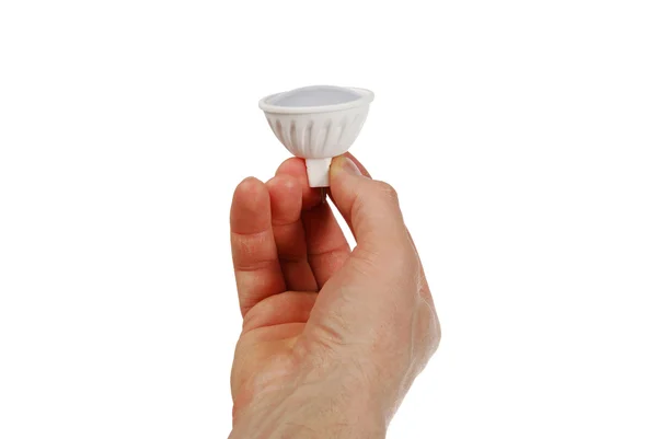LED lampka w ręku — Zdjęcie stockowe