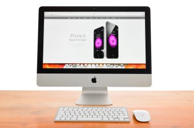 Leeds - 17 Eylül: elma imac göstermek üstünde perde ile belgili tanımlık yeni iphone 6. 17 Eylül 2014 yılında Leeds, İngiltere.