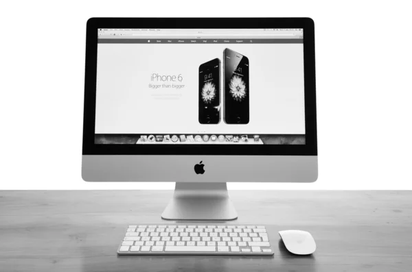 Leeds - 17 Eylül: elma imac göstermek üstünde perde ile belgili tanımlık yeni iphone 6. 17 Eylül 2014 yılında Leeds, İngiltere.