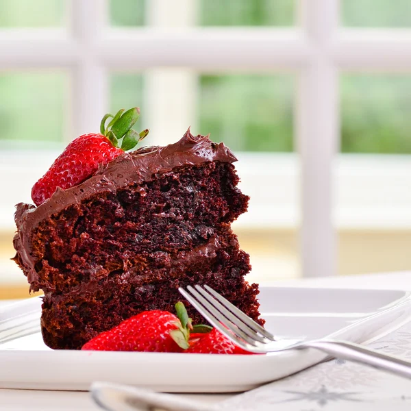 Home made sticky delicious chocolate cake — Stock Photo, Image