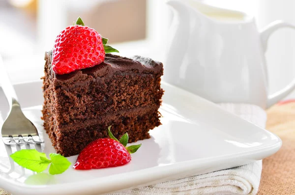 Fresh home made sticky chocolate fudge cake — Stock Photo, Image