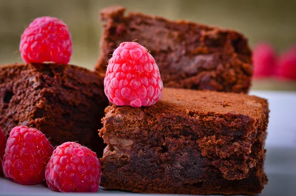 Brownies de chocolate y frambuesas — Foto de Stock