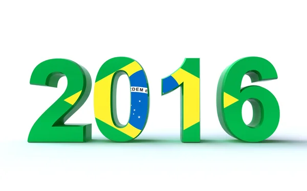 Brasilien 2016 Text mit brasilianischer Flagge — Stockfoto