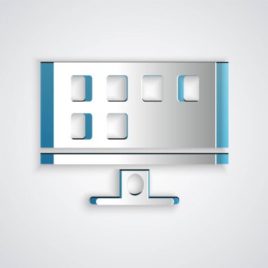 Kağıt kesiği Akıllı TV simgesi gri arkaplanda izole edildi. Televizyon tabelası. Kağıt sanatı tarzı. Vektör.