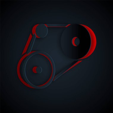 Kağıt kesiği Zamanlama Kemerleri simgesi siyah arkaplanda izole edildi. Kağıt sanatı tarzı. Vektör.