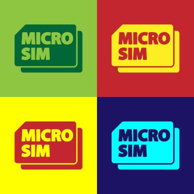 Pop Art Micro Sim Card simgesi renk arkaplanında izole edildi. Mobil ve kablosuz iletişim teknolojileri. Ağ çipi elektronik bağlantısı. Vektör.