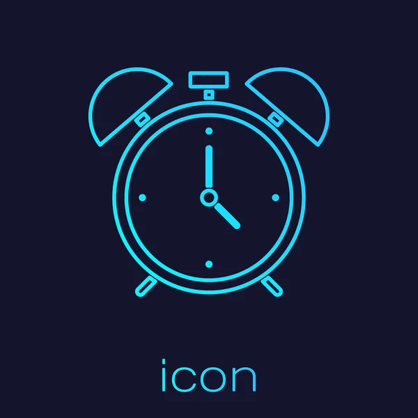 Línea Turquesa Icono Reloj Despertador Aislado Sobre Fondo Azul Despierta — Vector de stock