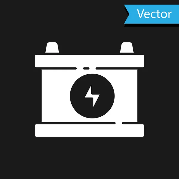 Icono Batería Del Coche Blanco Aislado Sobre Fondo Negro Acumulador — Vector de stock