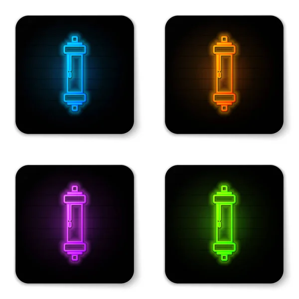 Glowing Neon Shock Absorber Icon Isolated White Background Black Square — Stock Vector