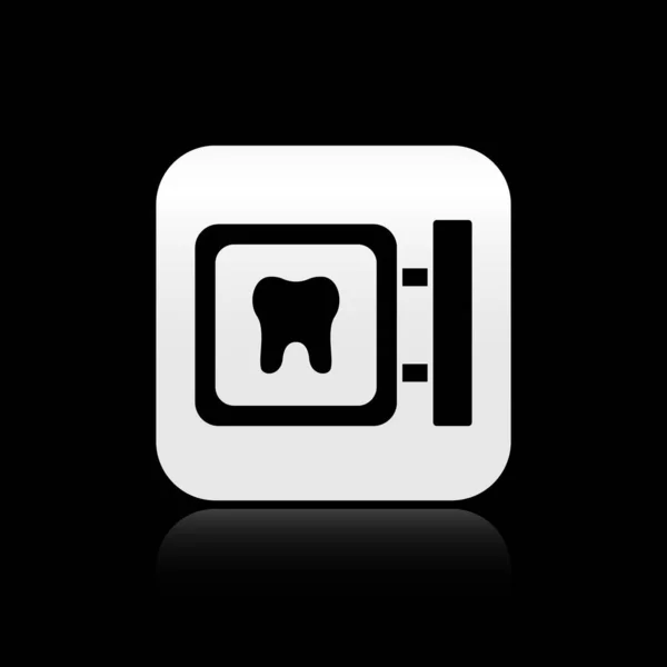 Black Dental Clinic Location Icon Isolated Black Background Silver Square — Stock Vector
