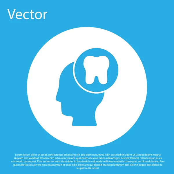 Testa Umana Blu Con Icona Del Dente Isolata Sfondo Blu — Vettoriale Stock