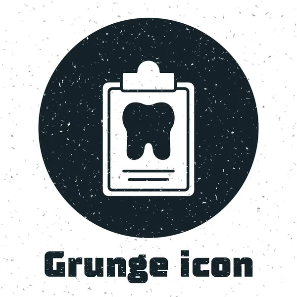 Portapapeles Grunge Con Tarjeta Dental Ícono Historia Clínica Del Paciente — Vector de stock