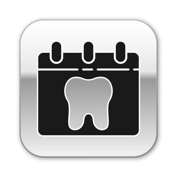 Schwarzer Kalender Mit Zahnsymbol Auf Weißem Hintergrund Internationaler Tag Der — Stockvektor