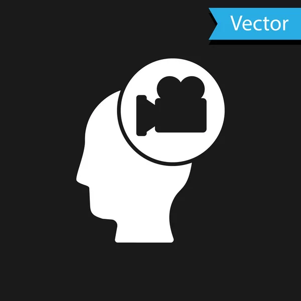 Cabeza Blanca Con Icono Cámara Aislado Sobre Fondo Negro Videocámara — Vector de stock