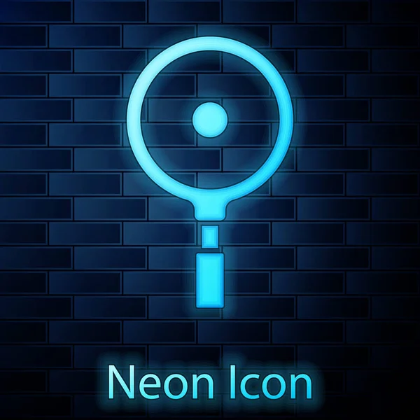 Zářící Neon Smažená Pánev Ikona Izolované Cihlové Zdi Pozadí Smažené — Stockový vektor
