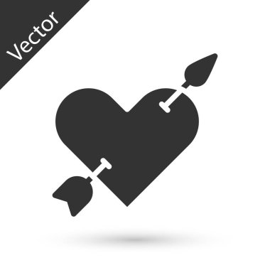 Gri Amour sembolü, beyaz arka planda izole edilmiş kalp ve ok simgesi. Aşk işareti. Sevgililer Günü sembolü. Vektör.