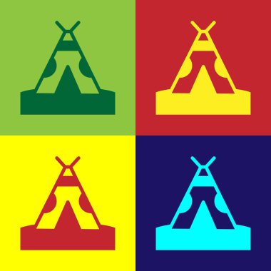 Pop Art Geleneksel Hint çadırı ya da wigwam ikonu renkli arka planda izole edilmiş. Kızılderili çadırı. Vektör.