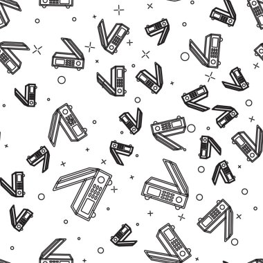 Siyah çizgi tarayıcı simgesi beyaz arkaplanda izole edilmiş kusursuz desen. Belge taraması, kağıt kopya, baskı ofisi tarayıcısı. Vektör.