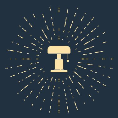 Mavi arkaplanda izole edilmiş bej masa lambası simgesi. Soyut çember rastgele noktalar. Vektör.