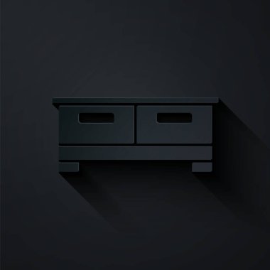 Kağıt kesiği Çekmece Sandığı simgesi siyah arkaplanda izole edilmiş. Kağıt sanatı tarzı. Vektör.