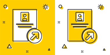 Siyah iş tanıtım simgesi sarı ve beyaz arka planda izole edildi. Başarı, başarı, motivasyon iş sembolü, büyüme. Rastgele dinamik şekiller. Vektör.