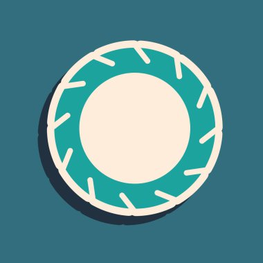 Yeşil arka planda izole edilmiş yeşil bisiklet tekerleği ikonu. Bisiklet yarışı. Olağanüstü bir spor. Spor malzemeleri. Uzun gölge tarzı. Vektör.