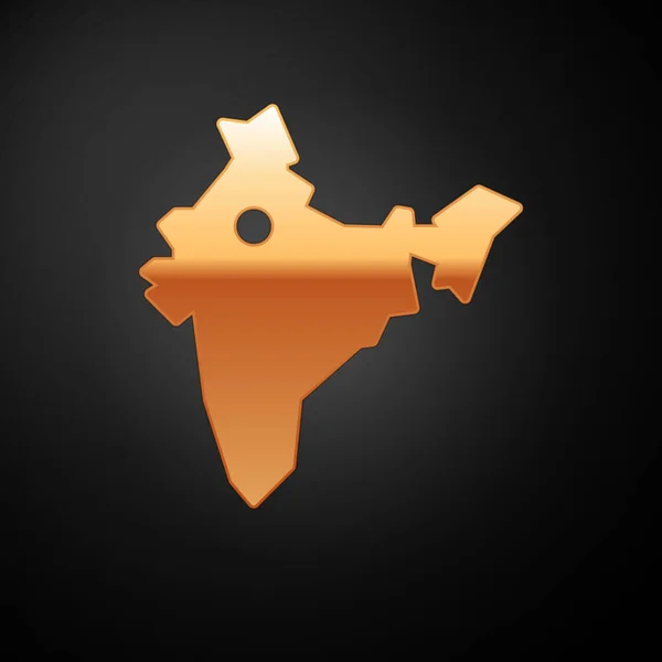 Złote Indie Ikona Mapy Izolowane Czarnym Tle Wektor — Wektor stockowy