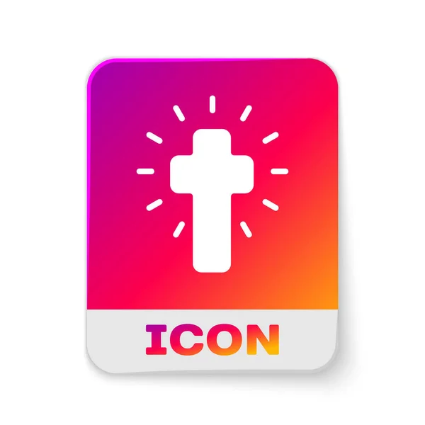白い背景に孤立した白いキリスト教徒の十字のアイコン 教会の十字架 四角形の色ボタン ベクトル — ストックベクタ