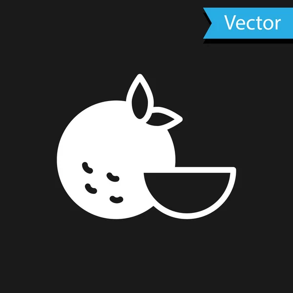 Weißes Orangenfrucht Symbol Isoliert Auf Schwarzem Hintergrund Vektor — Stockvektor