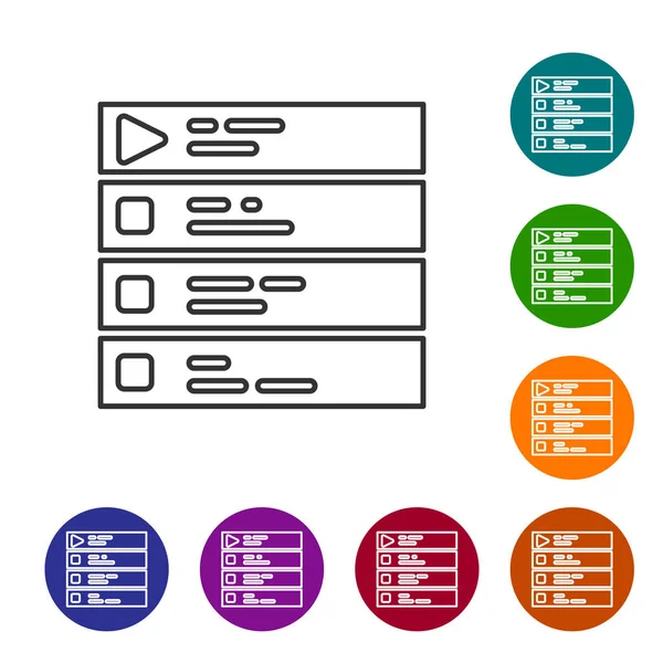 Zwarte Lijn Muziekafspeellijst Pictogram Geïsoleerd Witte Achtergrond Stel Pictogrammen Kleur — Stockvector