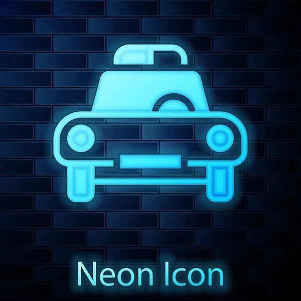 Glowing Neon Police Car Police Flasher Icon Isolated Brick Wall — Stock Vector