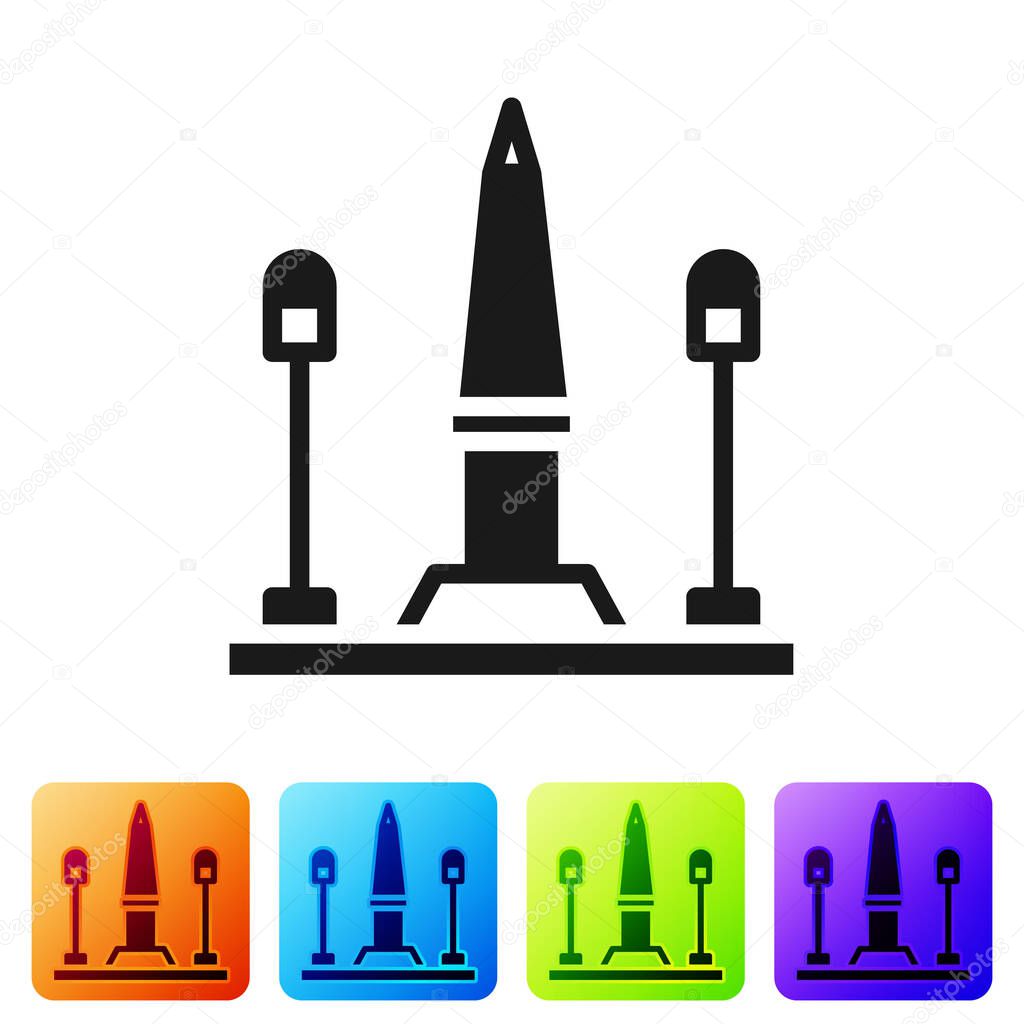 Black Place De La Concorde in Paris, France icon isolated on white background. Set icons in color square buttons. Vector.