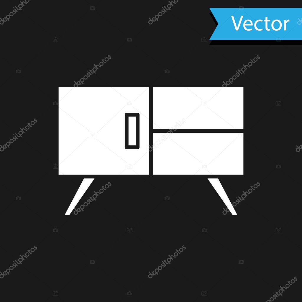 White Chest of drawers icon isolated on black background.  Vector.