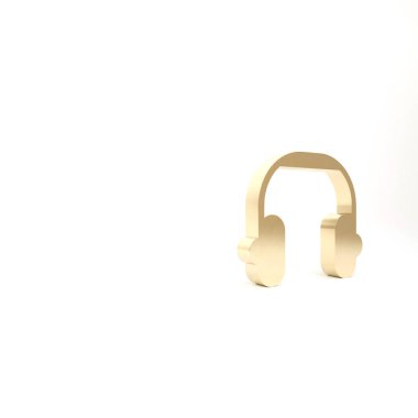 Beyaz arka planda izole edilmiş altın kulaklık simgesi. Kulaklıklar. Müzik, hizmet, iletişim ve operatör konsepti. 3d illüstrasyon 3B canlandırma.