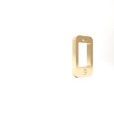 Altın akıllı telefon, beyaz arkaplanda izole edilmiş bir cep telefonu simgesi. 3d illüstrasyon 3B canlandırma.