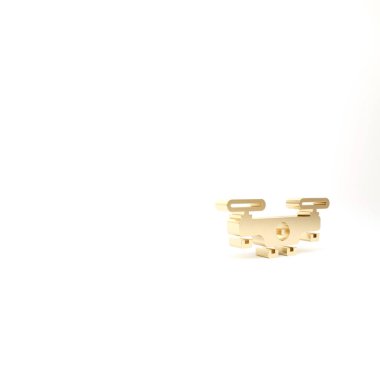 Altın İHA uçan ikonu beyaz arka planda izole edildi. Video ve fotoğraf makinesi sembollü dörtlü helikopter. 3d illüstrasyon 3B canlandırma.