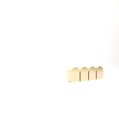 Altın protez model simgesi beyaz arkaplanda izole edildi. Üst çenenin dişleri. Diş konsepti. 3d illüstrasyon 3B canlandırma.
