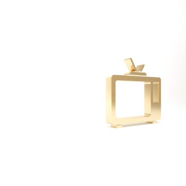 Altın Retro TV simgesi beyaz arkaplanda izole edildi. Televizyon tabelası. 3d illüstrasyon 3B canlandırma.