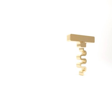 Beyaz arkaplanda altın şarap tirbuşon simgesi var. 3d illüstrasyon 3B canlandırma.