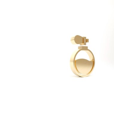 Beyaz arkaplanda izole edilmiş altın parfüm ikonu. 3d illüstrasyon 3B canlandırma.