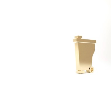Altın Çöp Kutusu simgesi beyaz arkaplanda izole edildi. Çöp kutusu tabelası. Sepet simgesini geri dönüştür. Ofis çöpü ikonu. 3d illüstrasyon 3B canlandırma.