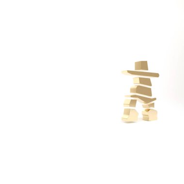 Gold Inukshuk icon isolated on white background. 3d illustration 3D render. clipart