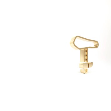 Beyaz arka planda izole edilmiş altın bisiklet koltuğu simgesi. Bisiklet eyeri. 3d illüstrasyon 3B canlandırma.