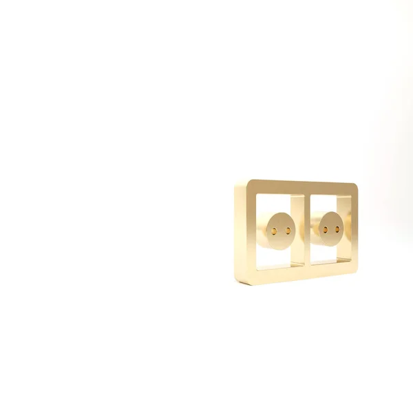 金色电源插座图标隔离在白色背景上 电源插座玫瑰的象征 3D渲染3D插图 — 图库照片