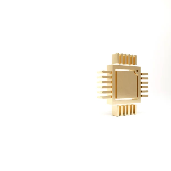 Χρυσός Επεξεργαστής Υπολογιστών Εικονίδιο Cpu Μικροκυκλωμάτων Που Απομονώνεται Λευκό Φόντο — Φωτογραφία Αρχείου