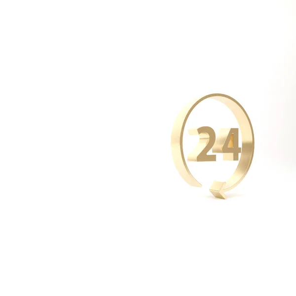 ゴールドクロック24時間アイコンは 白の背景に隔離された 丸一日アイコン 24時間サービスシンボル 3Dイラスト3Dレンダリング — ストック写真